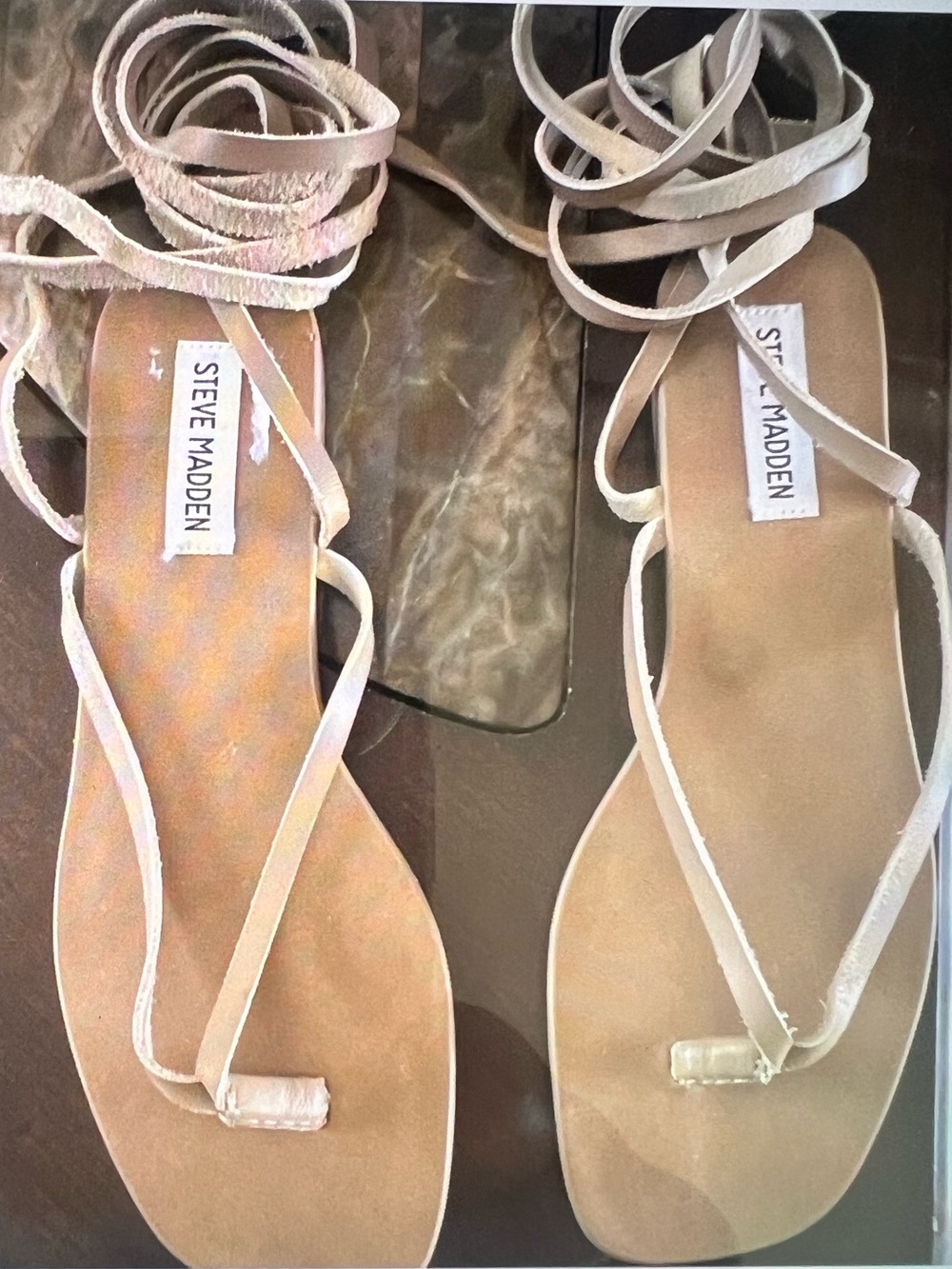 Steve Madden Nude Wrap Lace-Up Flat Sandals 8